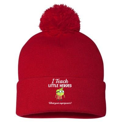 I Teach Little Heroes Pom Pom 12in Knit Beanie