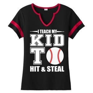 I Teach My Kid To Hit & Steal Baseball Ladies Halftime Notch Neck Tee