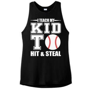 I Teach My Kid To Hit & Steal Baseball Ladies PosiCharge Tri-Blend Wicking Tank