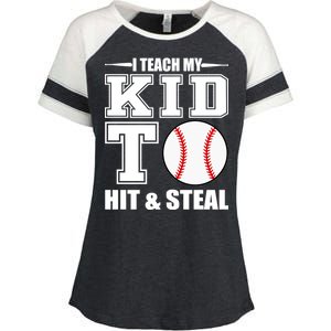 I Teach My Kid To Hit & Steal Baseball Enza Ladies Jersey Colorblock Tee