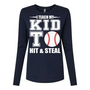 I Teach My Kid To Hit & Steal Baseball Womens Cotton Relaxed Long Sleeve T-Shirt