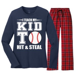 I Teach My Kid To Hit & Steal Baseball Women's Long Sleeve Flannel Pajama Set 