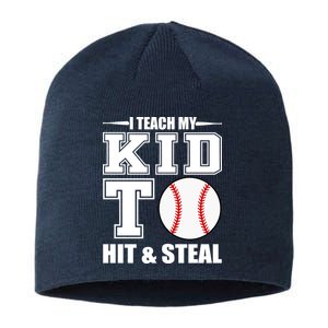 I Teach My Kid To Hit & Steal Baseball Sustainable Beanie