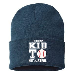 I Teach My Kid To Hit & Steal Baseball Sustainable Knit Beanie