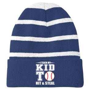 I Teach My Kid To Hit & Steal Baseball Striped Beanie with Solid Band