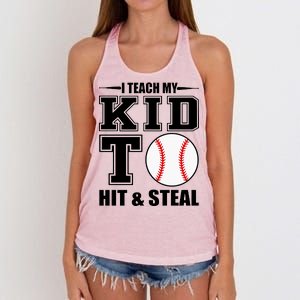 I Teach My Kid To Hit & Steal Baseball Women's Knotted Racerback Tank