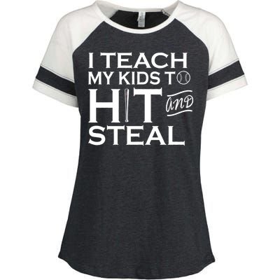 I Teach My Kids To Hit And Steal Enza Ladies Jersey Colorblock Tee