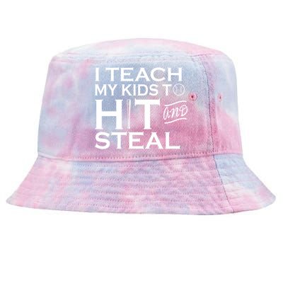 I Teach My Kids To Hit And Steal Tie-Dyed Bucket Hat