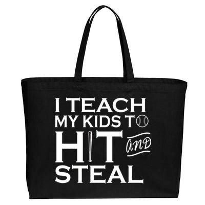 I Teach My Kids To Hit And Steal Cotton Canvas Jumbo Tote