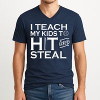 I Teach My Kids To Hit And Steal V-Neck T-Shirt