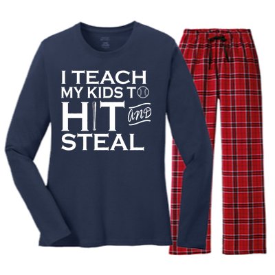 I Teach My Kids To Hit And Steal Women's Long Sleeve Flannel Pajama Set 