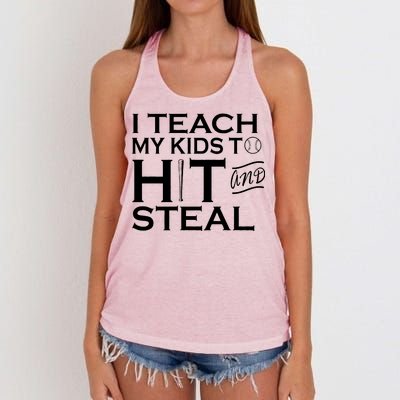 I Teach My Kids To Hit And Steal Women's Knotted Racerback Tank