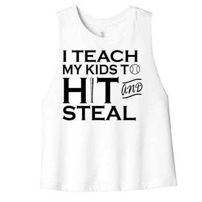 I Teach My Kids To Hit And Steal Women's Racerback Cropped Tank