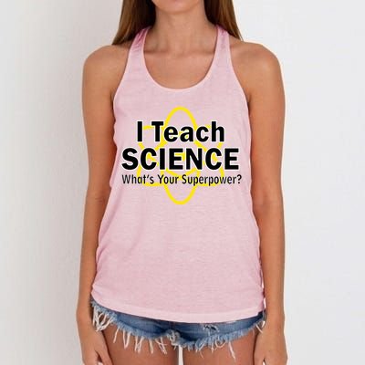 I Teach Science What's Your Superpower? Women's Knotted Racerback Tank