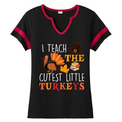 I Teach The Cutest Little Turkeys Ladies Halftime Notch Neck Tee