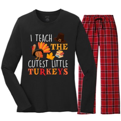 I Teach The Cutest Little Turkeys Women's Long Sleeve Flannel Pajama Set 