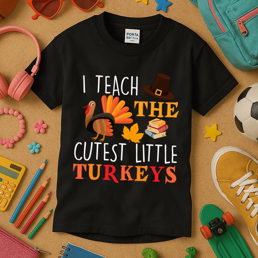 I Teach The Cutest Little Turkeys Kids T-Shirt