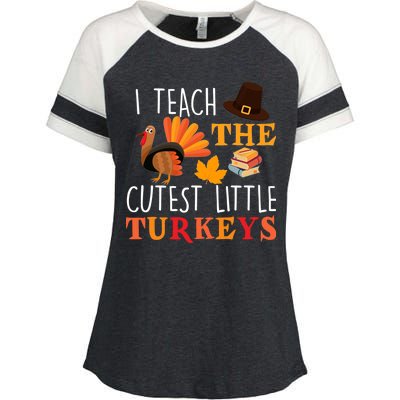 I Teach The Cutest Little Turkeys Enza Ladies Jersey Colorblock Tee