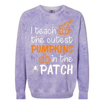 I Teach The Cutest Pumpkins in the Patch Halloween Teacher Colorblast Crewneck Sweatshirt