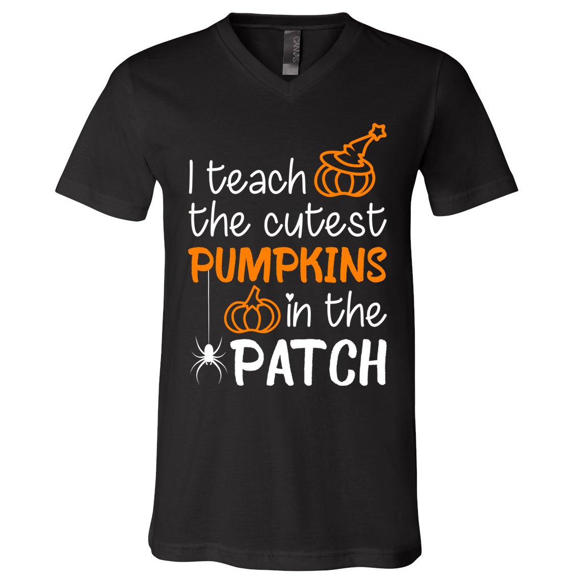 I Teach The Cutest Pumpkins in the Patch Halloween Teacher V-Neck T-Shirt