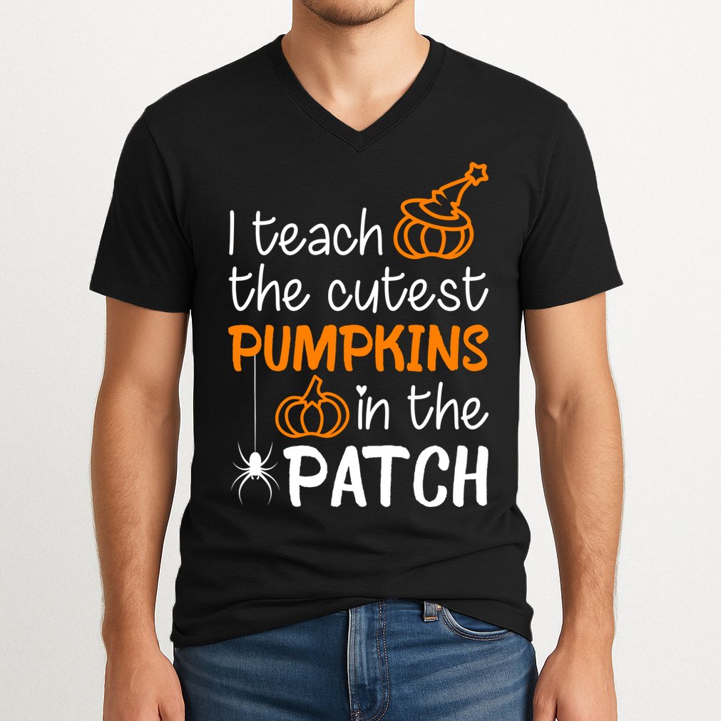 I Teach The Cutest Pumpkins in the Patch Halloween Teacher V-Neck T-Shirt