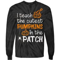 I Teach The Cutest Pumpkins in the Patch Halloween Teacher Tie-Dye Long Sleeve Shirt