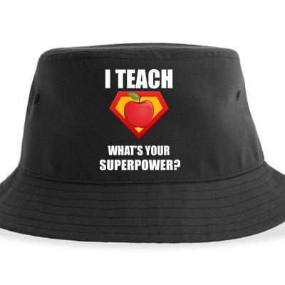 I Teach What Your Superpower? Funny Teacher Sustainable Bucket Hat