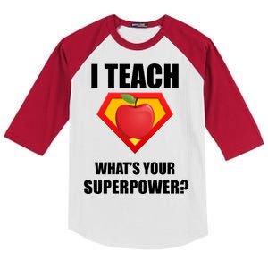 I Teach What Your Superpower? Funny Teacher Kids Colorblock Raglan Jersey