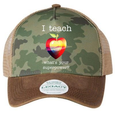 I Teach What's Your Superpower? Teachers Apple Legacy Tie Dye Trucker Hat