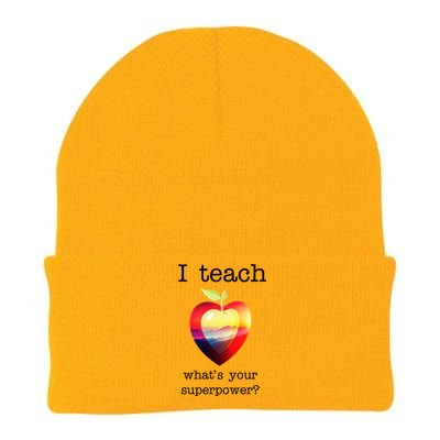 I Teach What's Your Superpower? Teachers Apple Knit Cap Winter Beanie