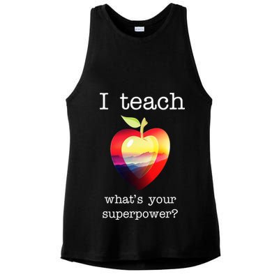 I Teach What's Your Superpower? Teachers Apple Ladies PosiCharge Tri-Blend Wicking Tank