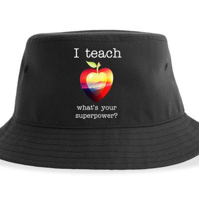 I Teach What's Your Superpower? Teachers Apple Sustainable Bucket Hat