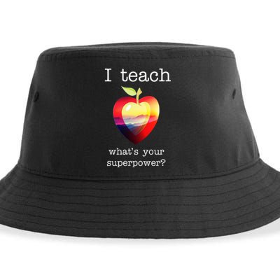 I Teach What's Your Superpower? Teachers Apple Sustainable Bucket Hat