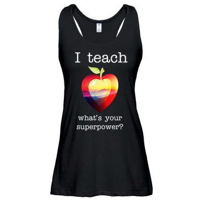 I Teach What's Your Superpower? Teachers Apple Ladies Essential Flowy Tank