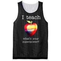 I Teach What's Your Superpower? Teachers Apple Mesh Reversible Basketball Jersey Tank