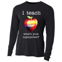 I Teach What's Your Superpower? Teachers Apple Cooling Performance Long Sleeve Crew