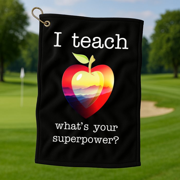 I Teach What's Your Superpower? Teachers Apple Golf Towel