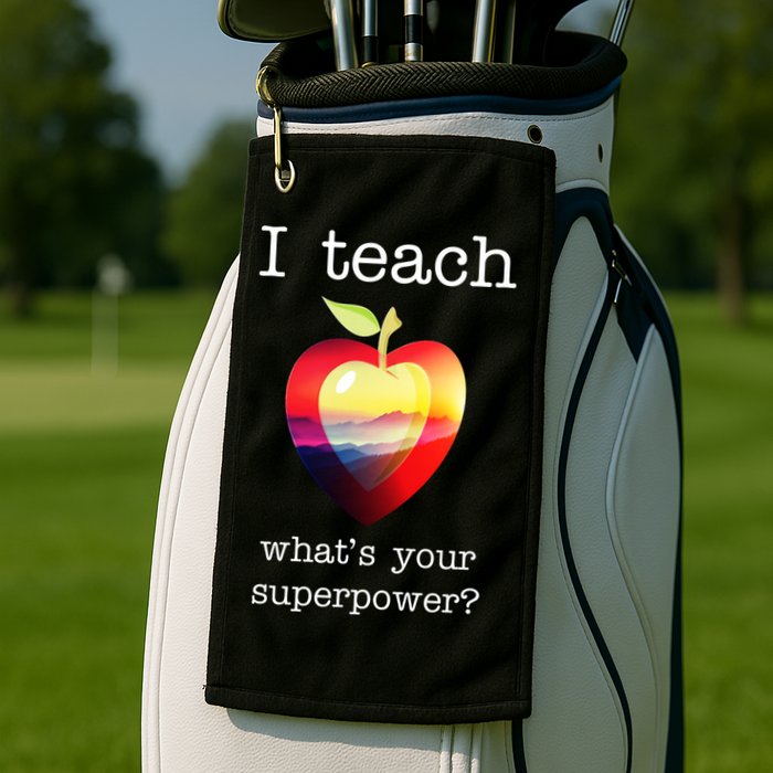 I Teach What's Your Superpower? Teachers Apple Golf Towel