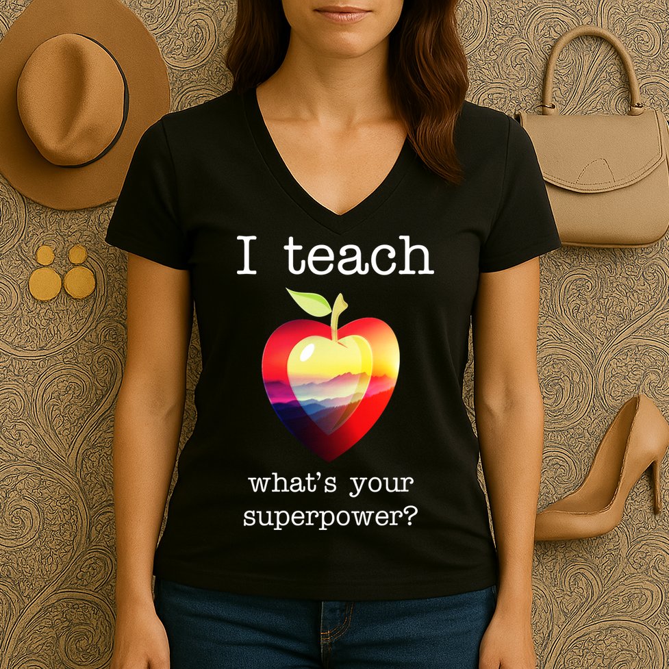 I Teach What's Your Superpower? Teachers Apple Women's V-Neck T-Shirt