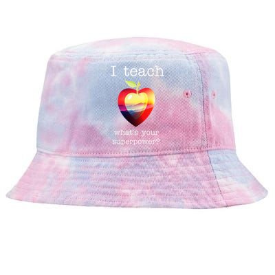 I Teach What's Your Superpower? Teachers Apple Tie-Dyed Bucket Hat