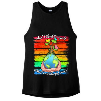I Think To Myself What A Wonderful World Ladies PosiCharge Tri-Blend Wicking Tank