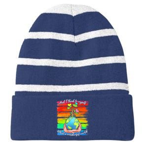 I Think To Myself What A Wonderful World Striped Beanie with Solid Band