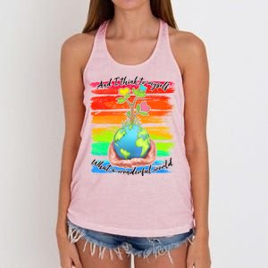 I Think To Myself What A Wonderful World Women's Knotted Racerback Tank