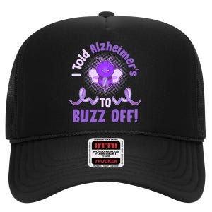 I Told Alzheimer's To Buzz Off Purple Ribbon Bee High Crown Mesh Back Trucker Hat