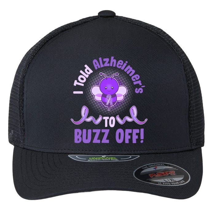 I Told Alzheimer's To Buzz Off Purple Ribbon Bee Flexfit Unipanel Trucker Cap