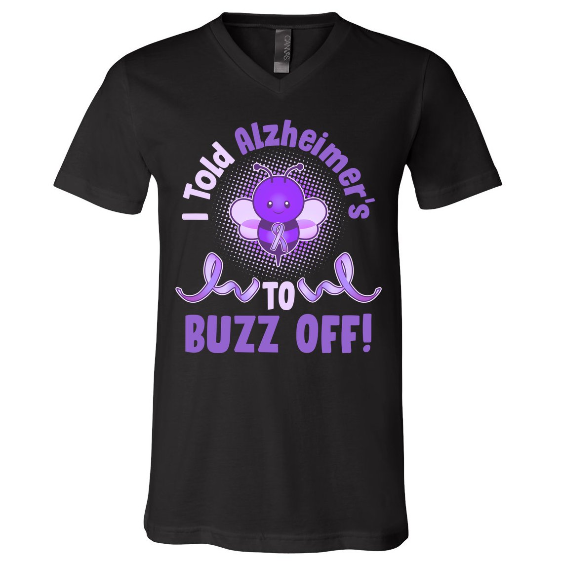 I Told Alzheimer's To Buzz Off Purple Ribbon Bee V-Neck T-Shirt