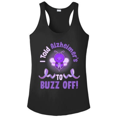 I Told Alzheimer's To Buzz Off Purple Ribbon Bee Ladies PosiCharge Competitor Racerback Tank