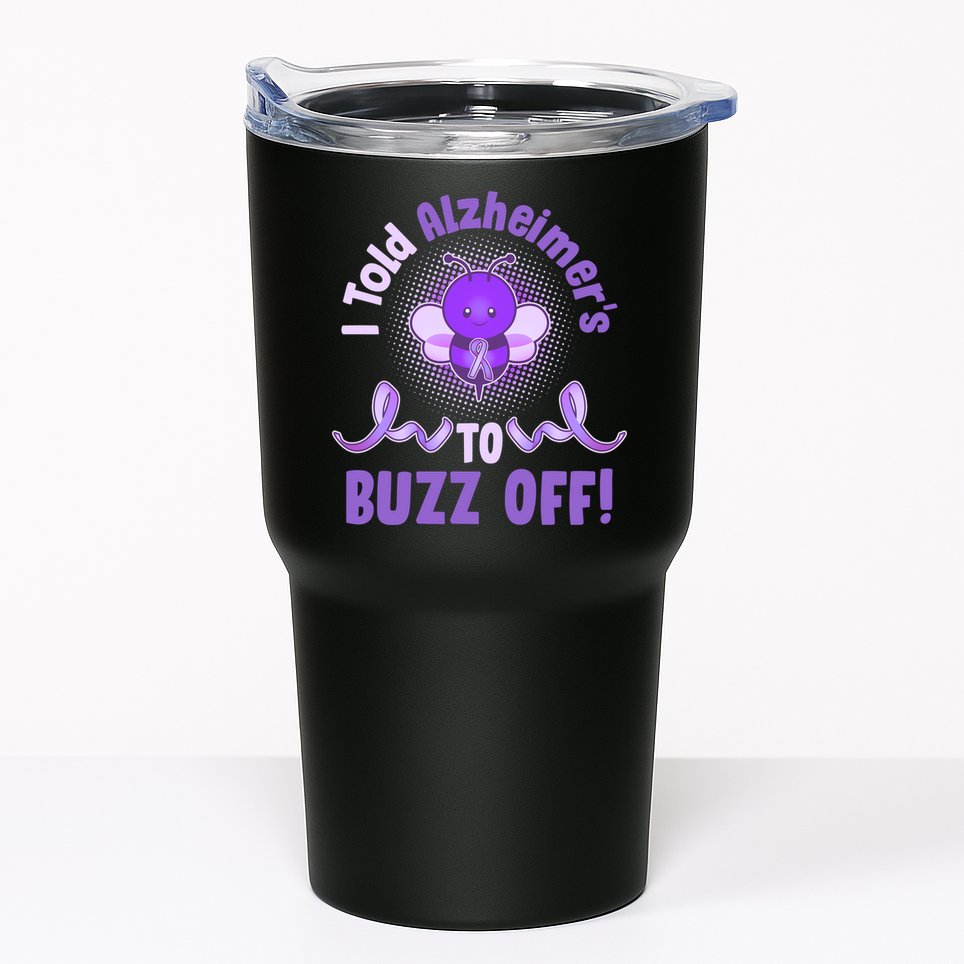 I Told Alzheimer's To Buzz Off Purple Ribbon Bee Tumbler