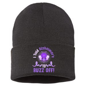 I Told Alzheimer's To Buzz Off Purple Ribbon Bee Sustainable Knit Beanie