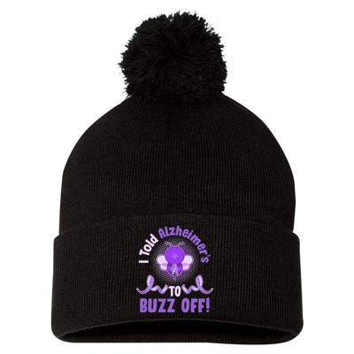 I Told Alzheimer's To Buzz Off Purple Ribbon Bee Pom Pom 12in Knit Beanie